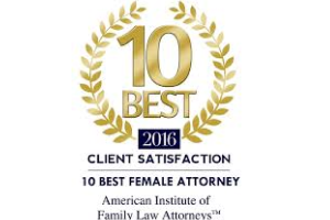 10 Best Attorney Client Satisfaction - 10 Best Female Attorney badge from the American Institute of 